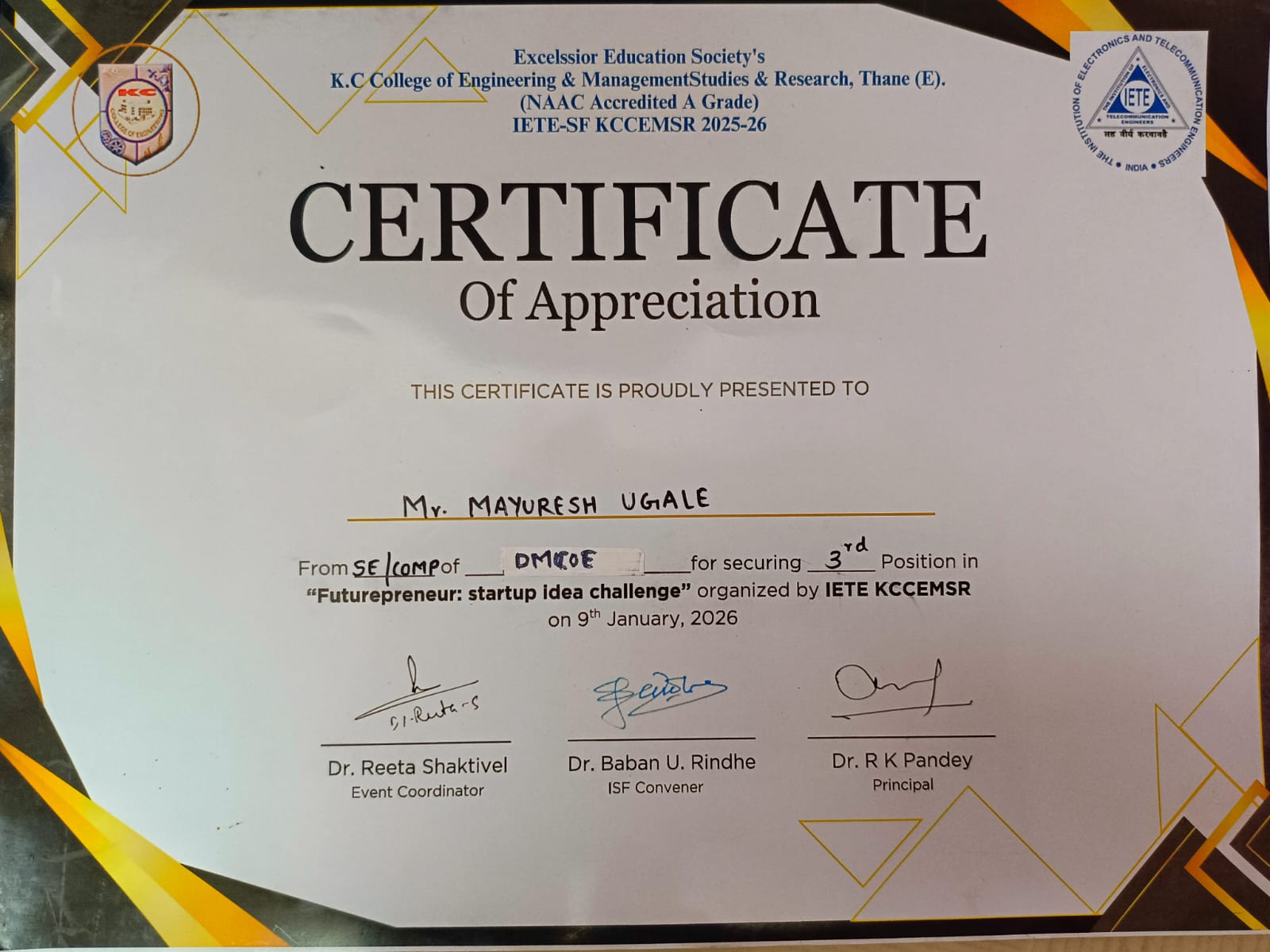Futurepreneur Entrepreneurship Challenge Certificate